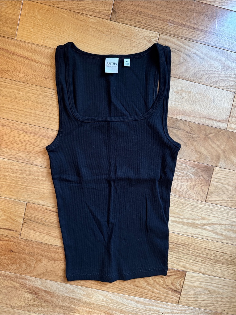 Aritzia Homestretch Black Ribbed Square Neck Tank Top